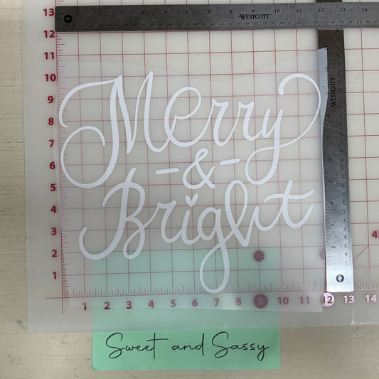Merry & Bright in white DTF Transfer Design