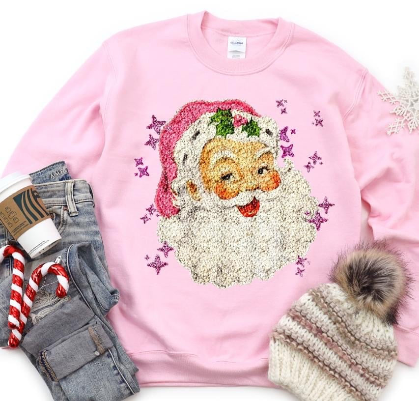 Pink Sequin Santa DTF Transfer Design