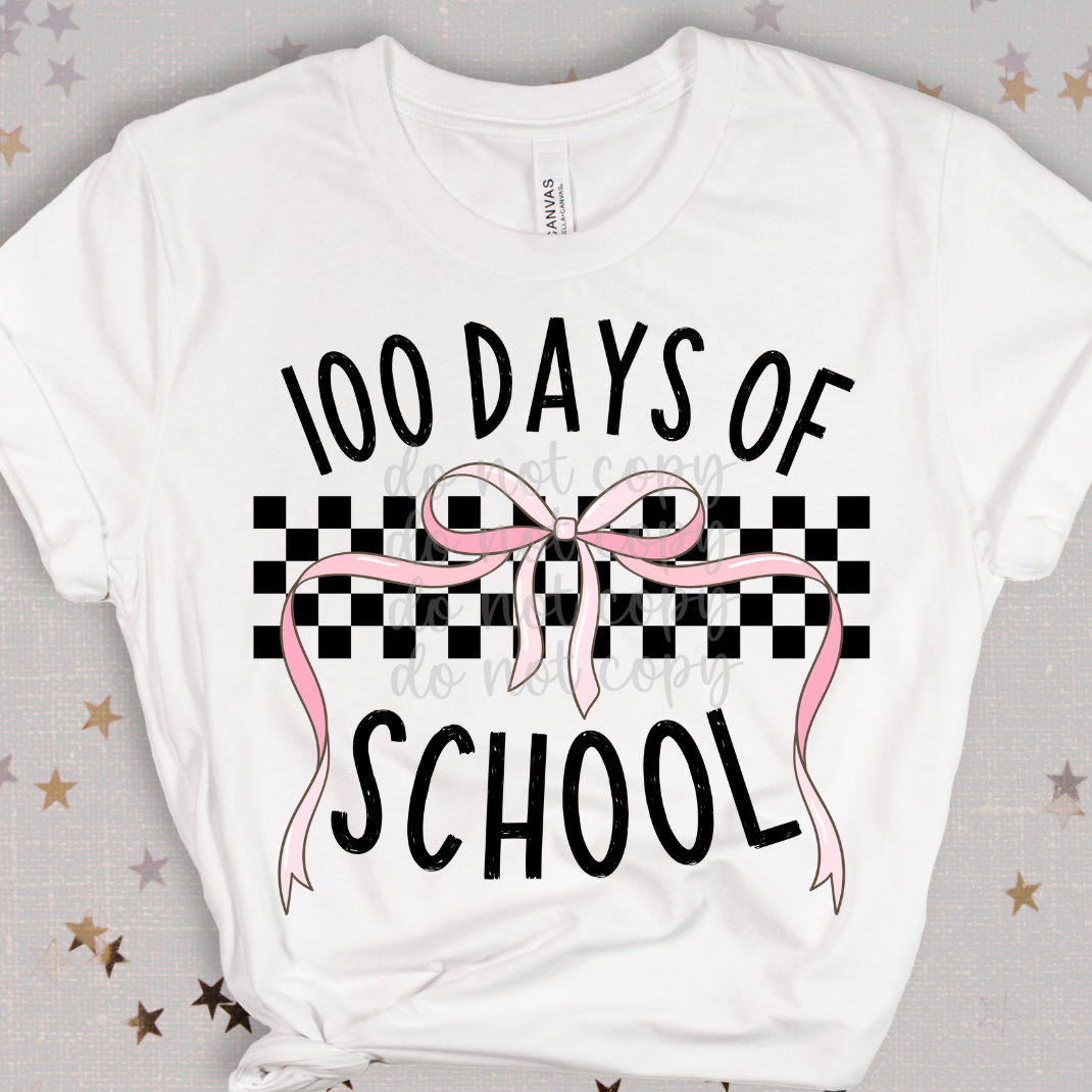 100 Days of School bow DTF Transfer Design