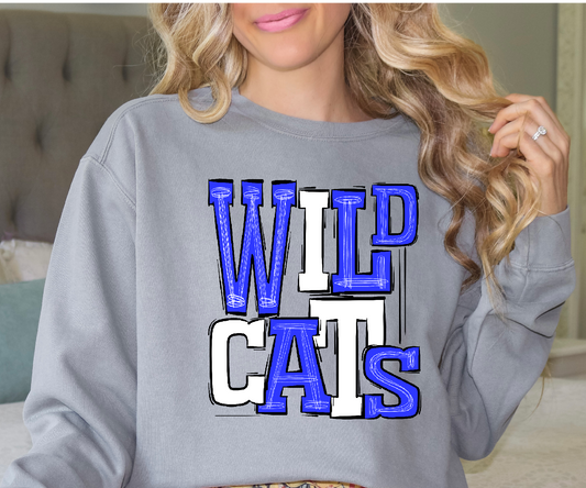 Wildcats boho blue White DTF Transfer