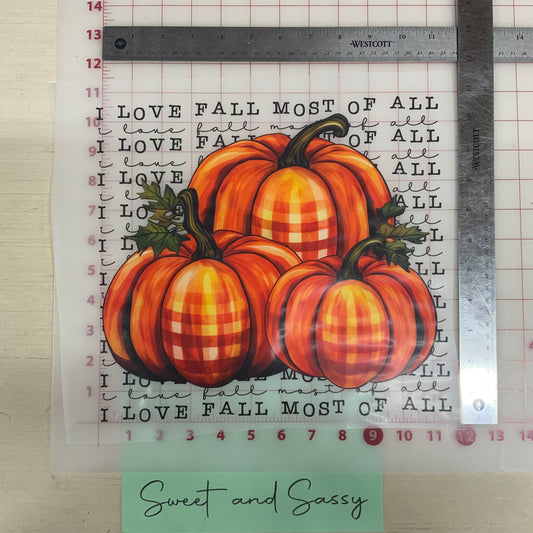 Pumpkins, I Love Fall Most of All DTF Transfer Design