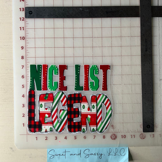 Nice List Legend DTF Transfer Design