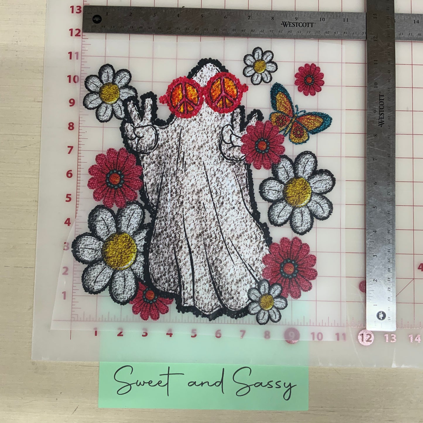 Hippie Ghost Glitter DTF Transfer Design