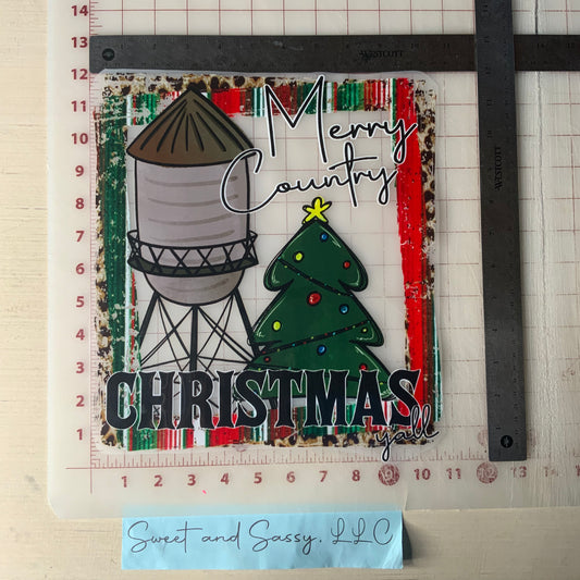 Merry Country Christmas, water tower DTF Transfer Design
