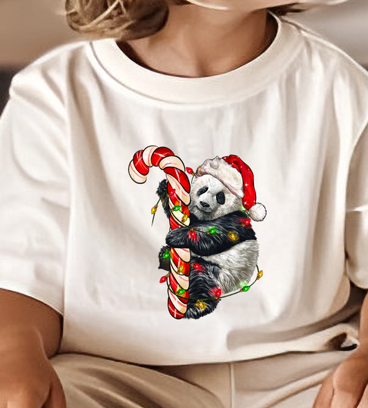 Panda Santa hat Candy Cane DTF Transfer Design