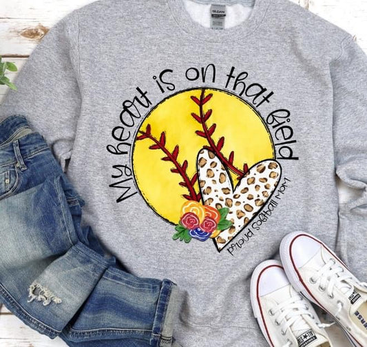 My heart is on that Field, Softball...Proud Softball Mom DTF Transfer Design