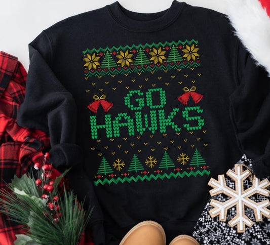 GO HAWKS Christmas DTF Transfer Design