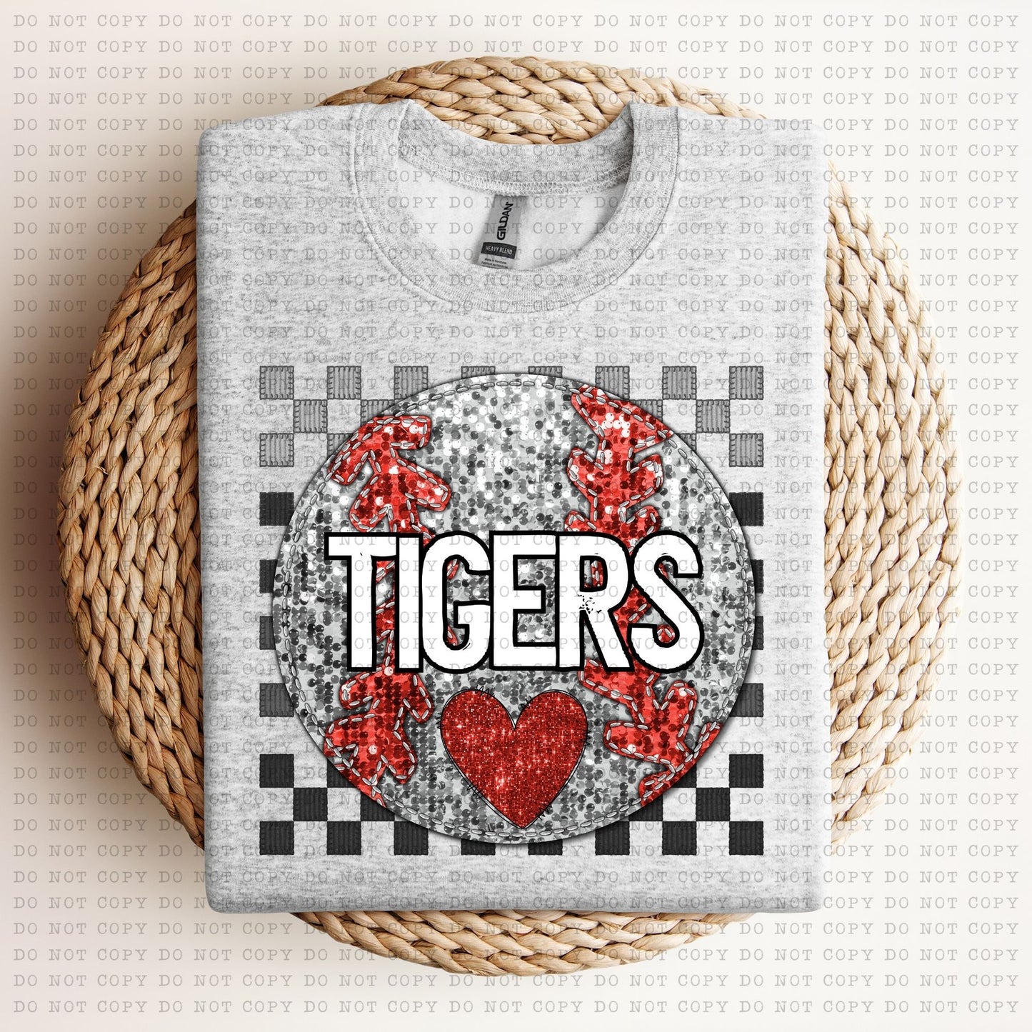 Checkered Mascot Baseball faux glitter DTF Transfer Design Echt
