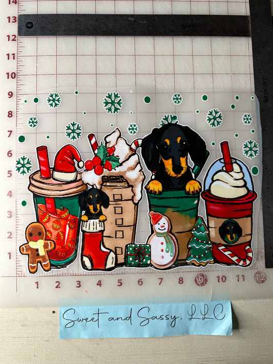 Christmas Drinks with Puppy DTF Transfer Design