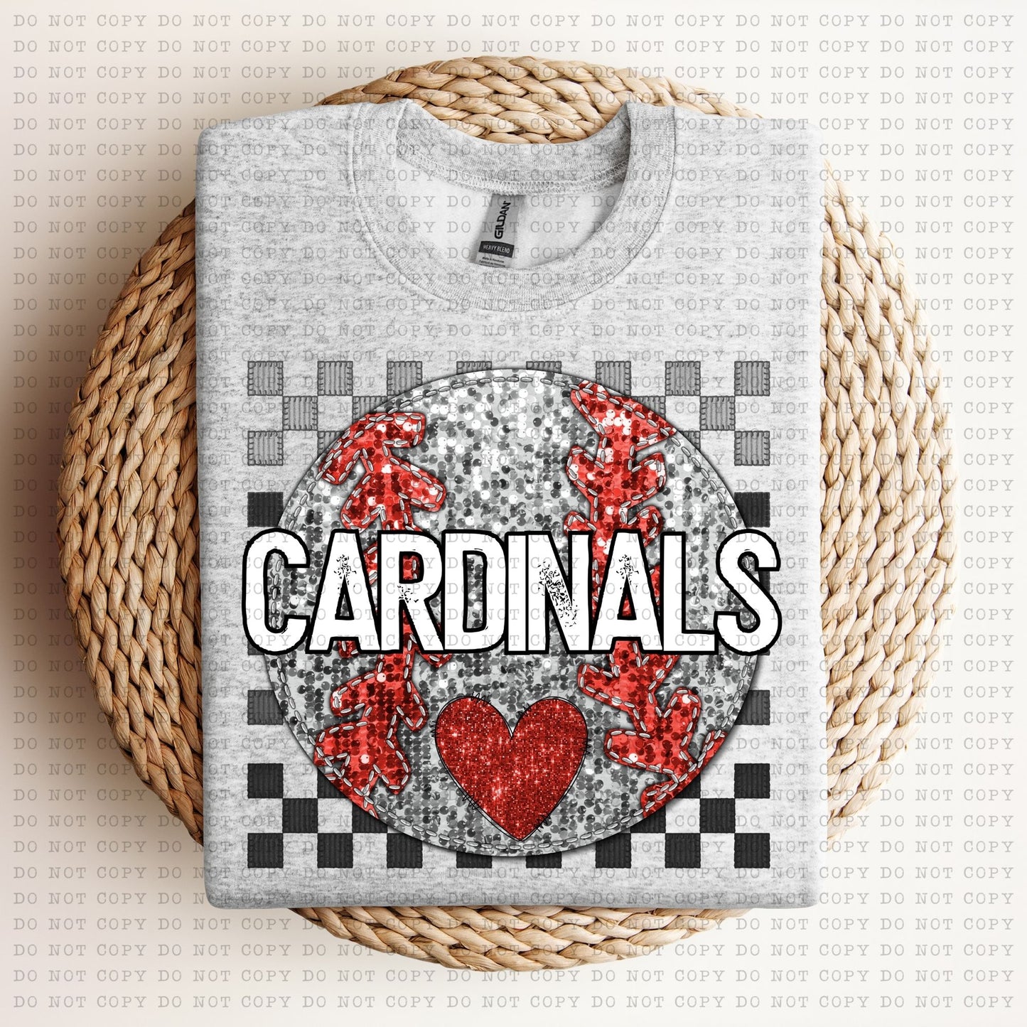 Checkered Mascot Baseball faux glitter DTF Transfer Design Echt