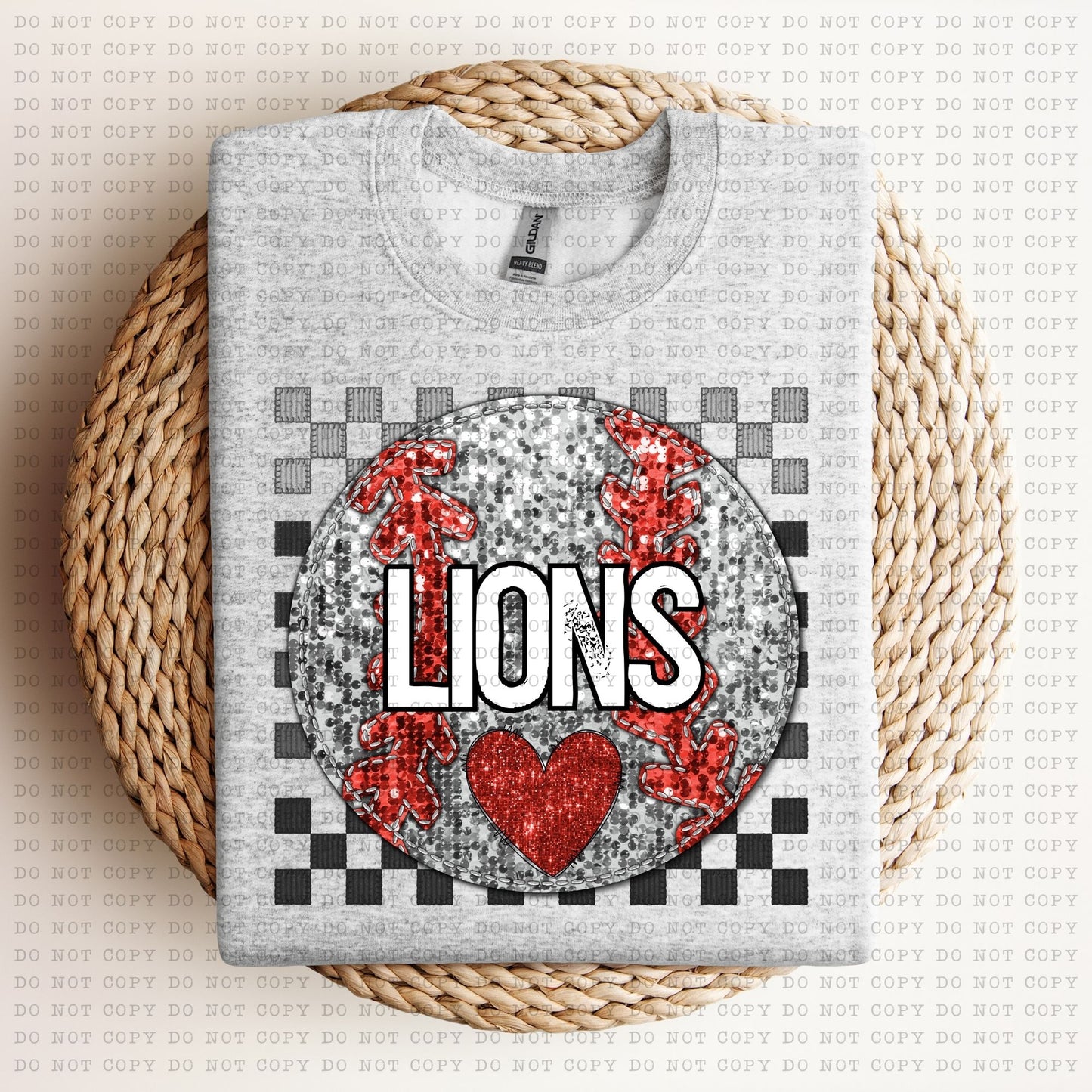Checkered Mascot Baseball faux glitter DTF Transfer Design Echt