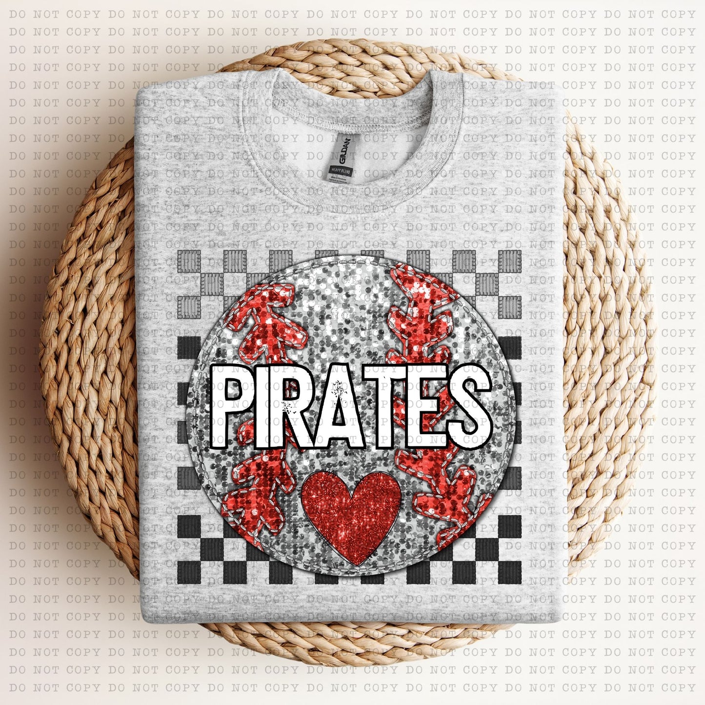 Checkered Mascot Baseball faux glitter DTF Transfer Design Echt