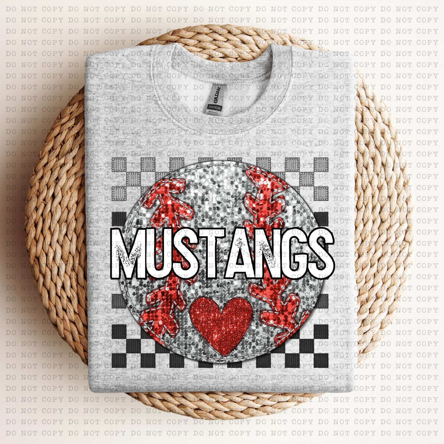 Checkered Mascot Baseball faux glitter DTF Transfer Design Echt