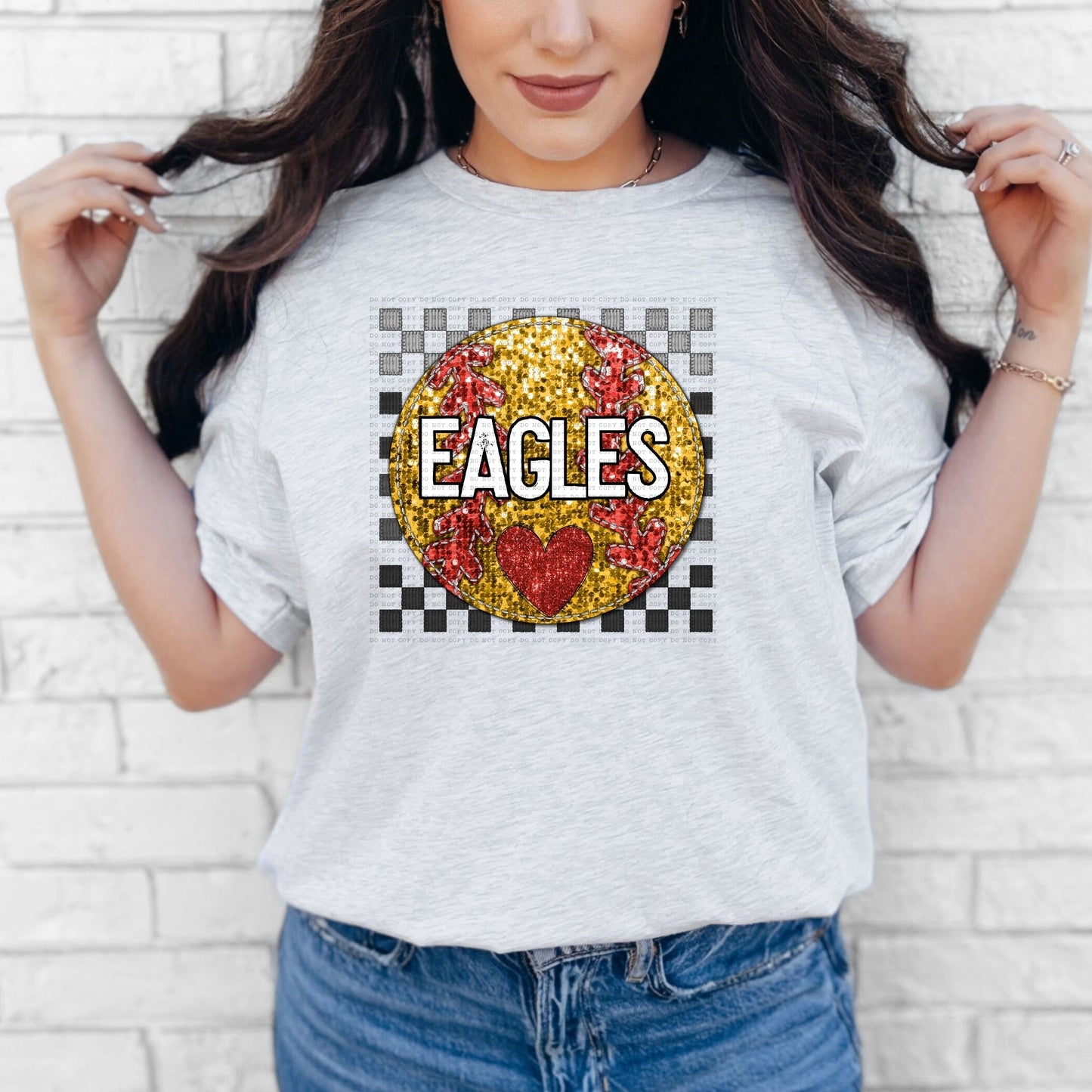 Checkered Mascot Softball faux glitter DTF Transfer Design Echt