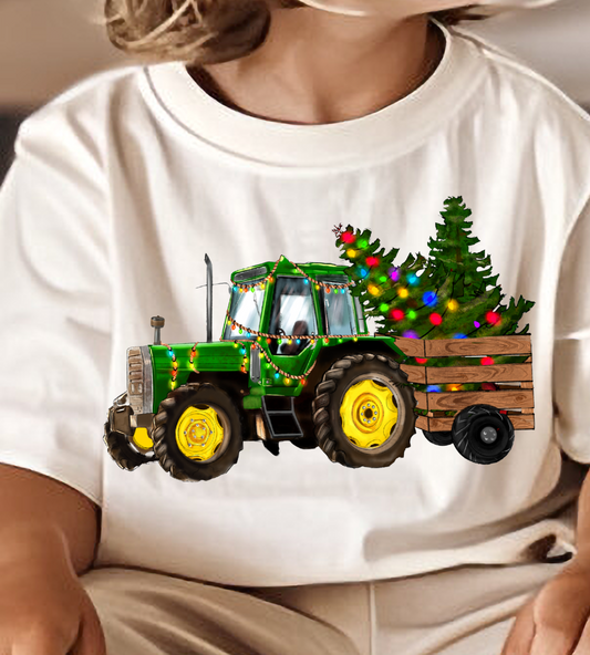 Christmas Tractor Green DTF Transfer Design