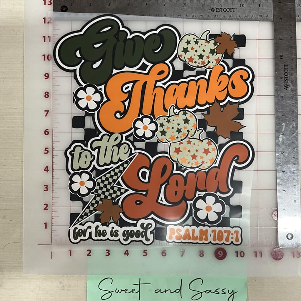 give thanks to the Lord for he is good with little peace signs DTF Transfer Design