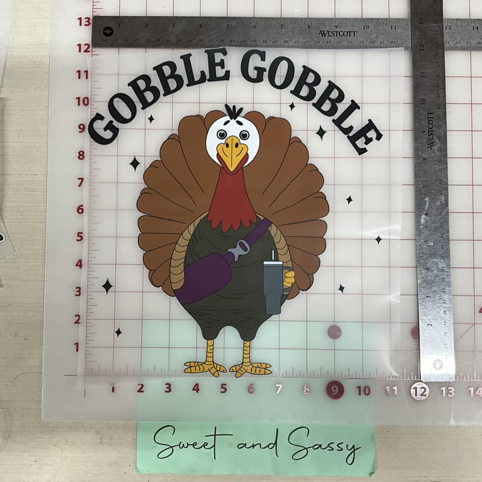 Gobble Gobble Turkey Crossover and cup DTF Transfer Design