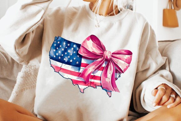 4th of July American Flag with Coquette bow DTF Transfer Design CF