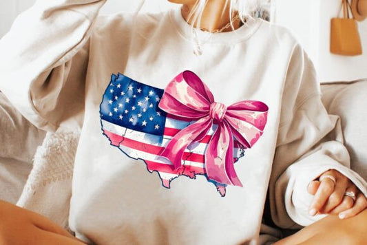 4th of July American Flag with Coquette bow DTF Transfer Design CF