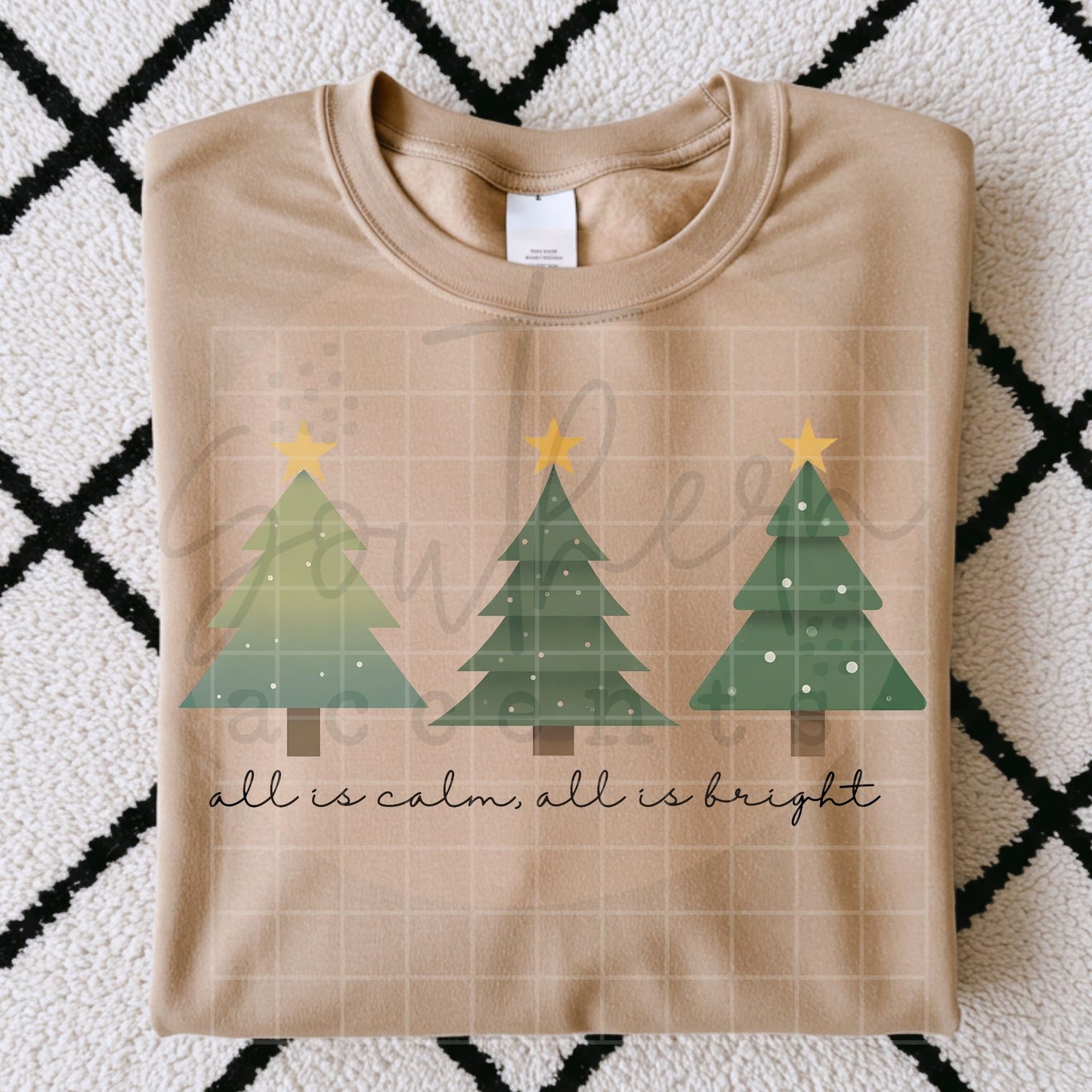 All is Calm All is Bright three trees DTF Transfer Design