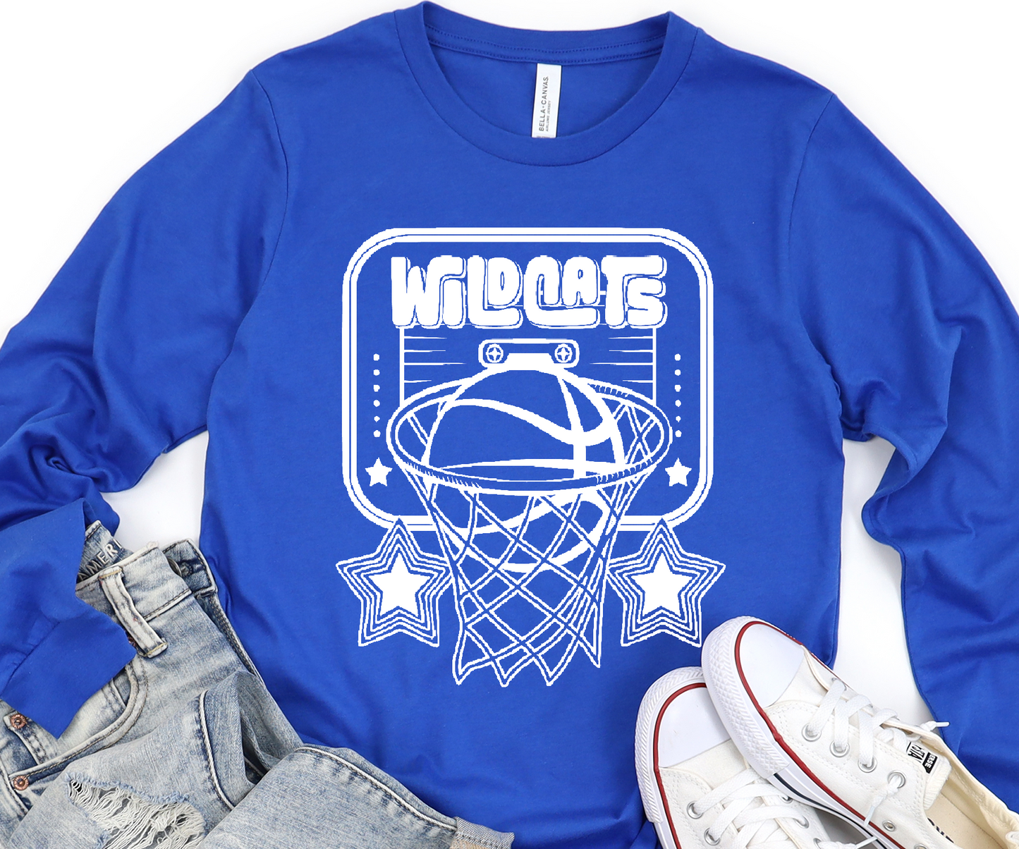 Wildcats -Basketball with stars white DTF Transfer