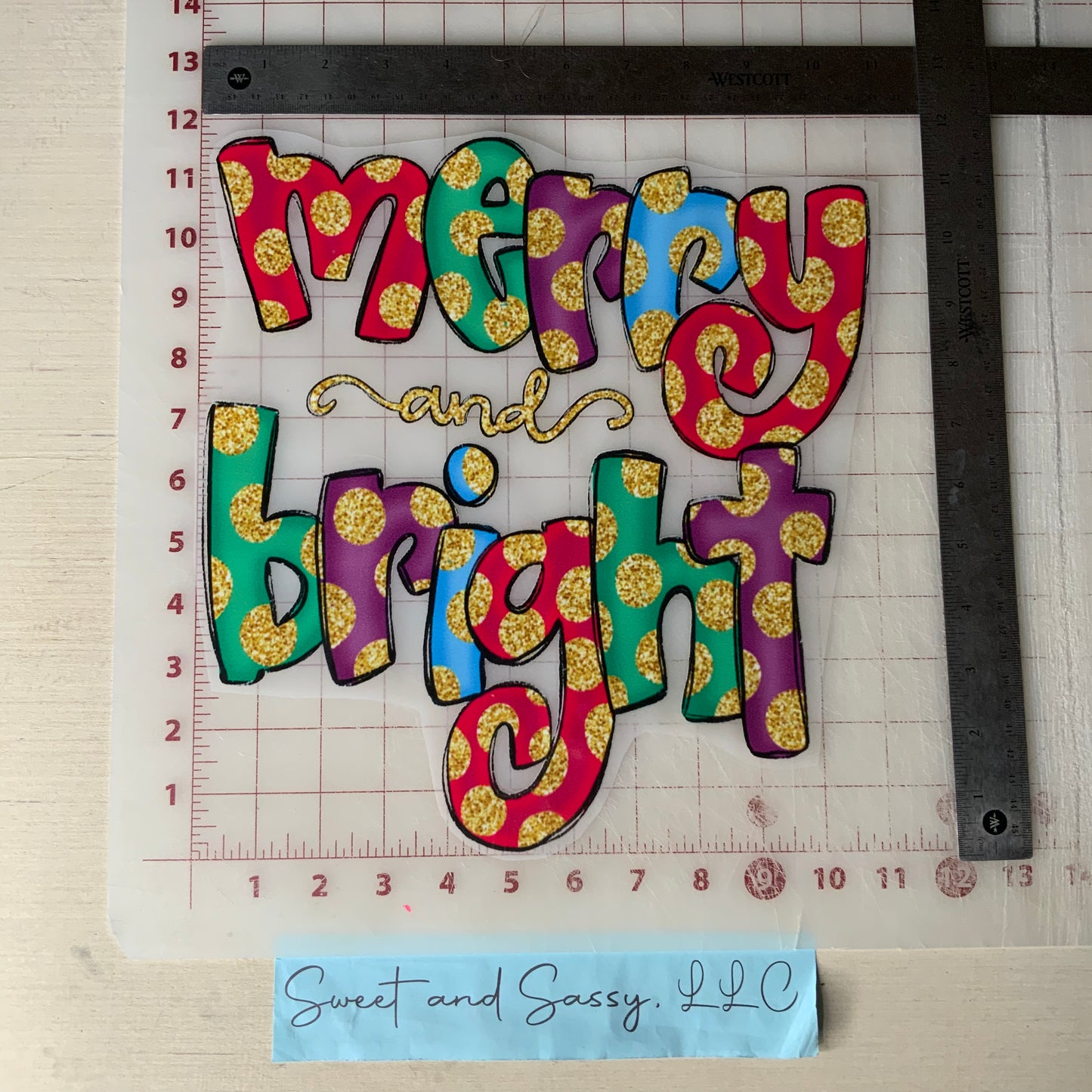 Merry and Bright, Gold Polka-Dots DTF Transfer Design