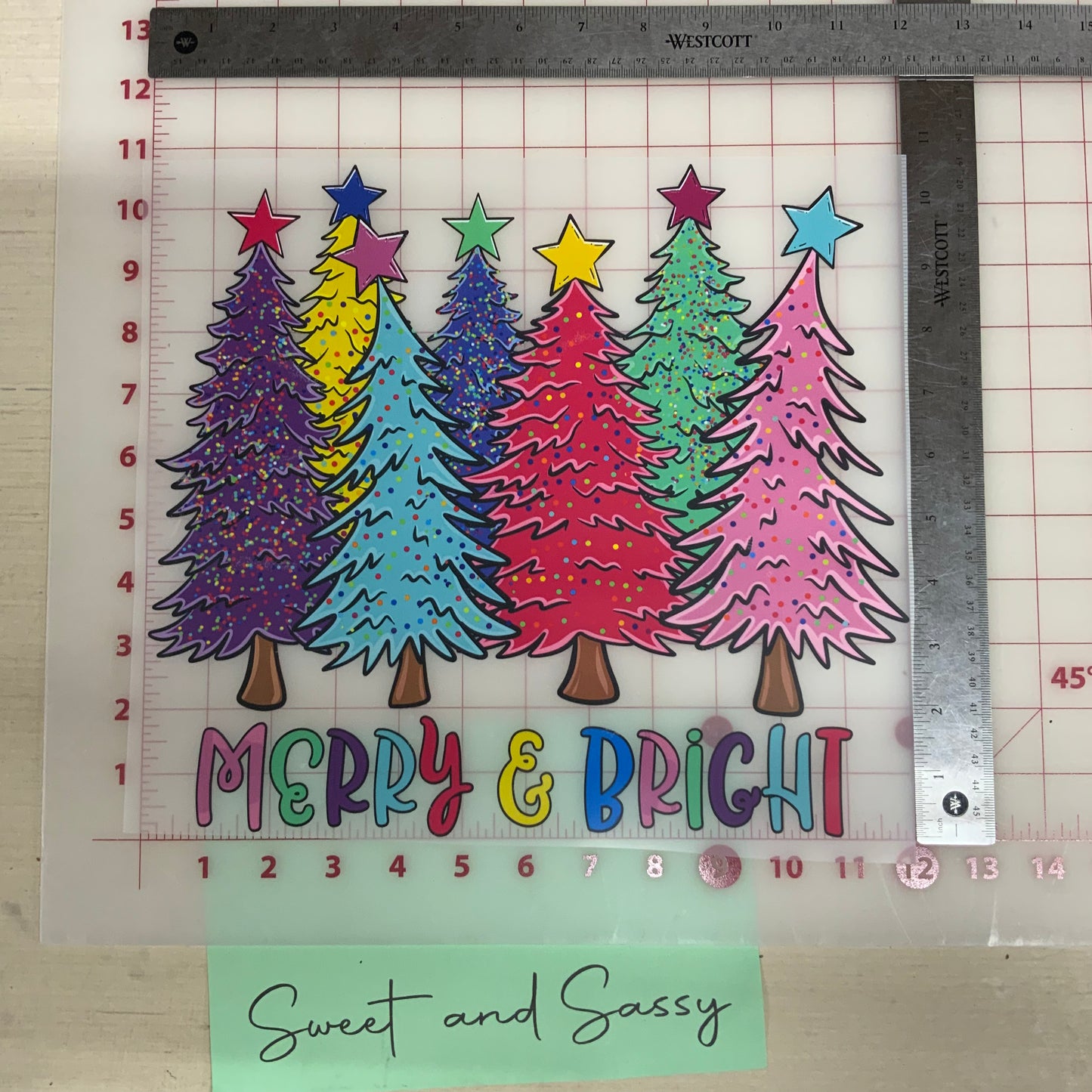 Merry & Bright Pink Trees DTF Transfer Design