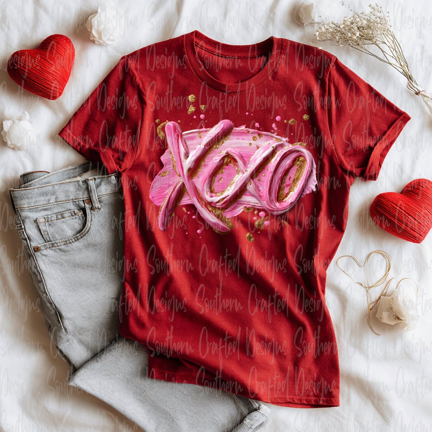 XOXO pink paint brushstroke DTF Transfer Design