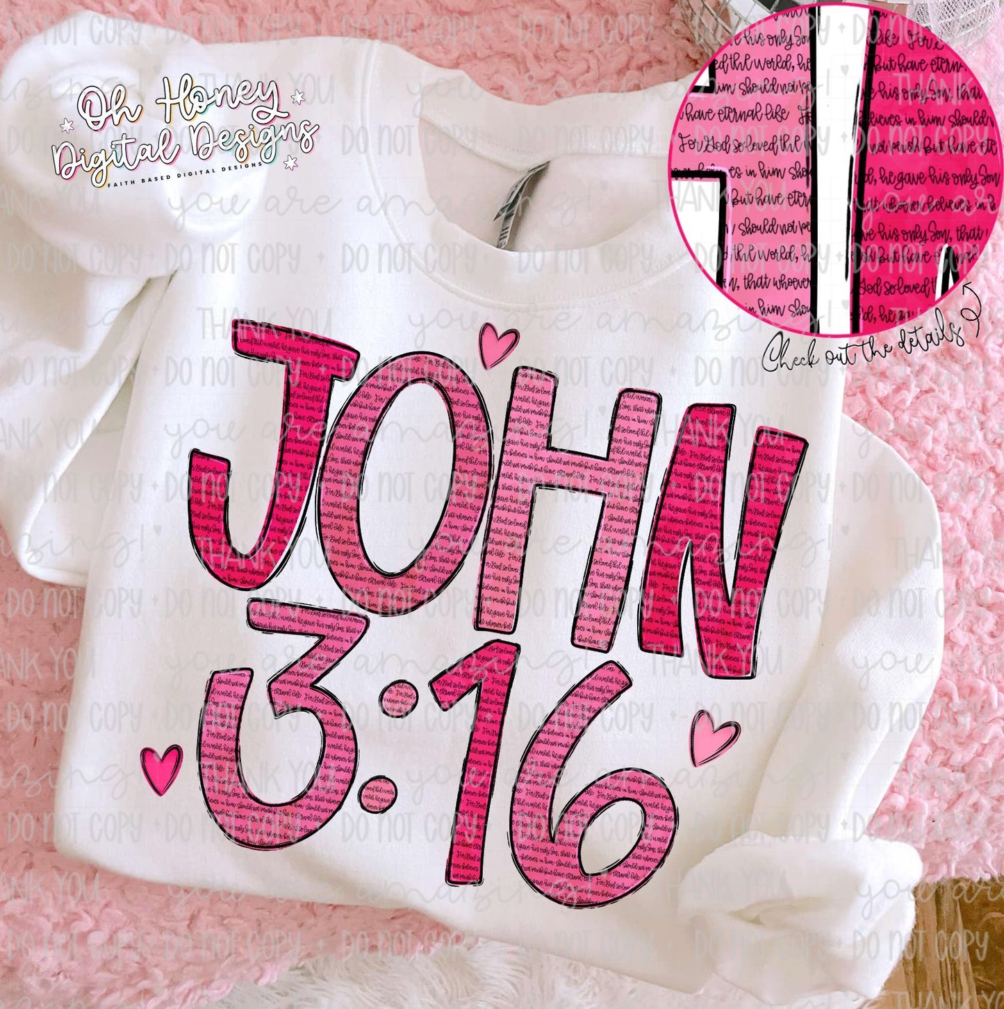 John 3:16 pink with verse inside lettering DTF Transfer Design