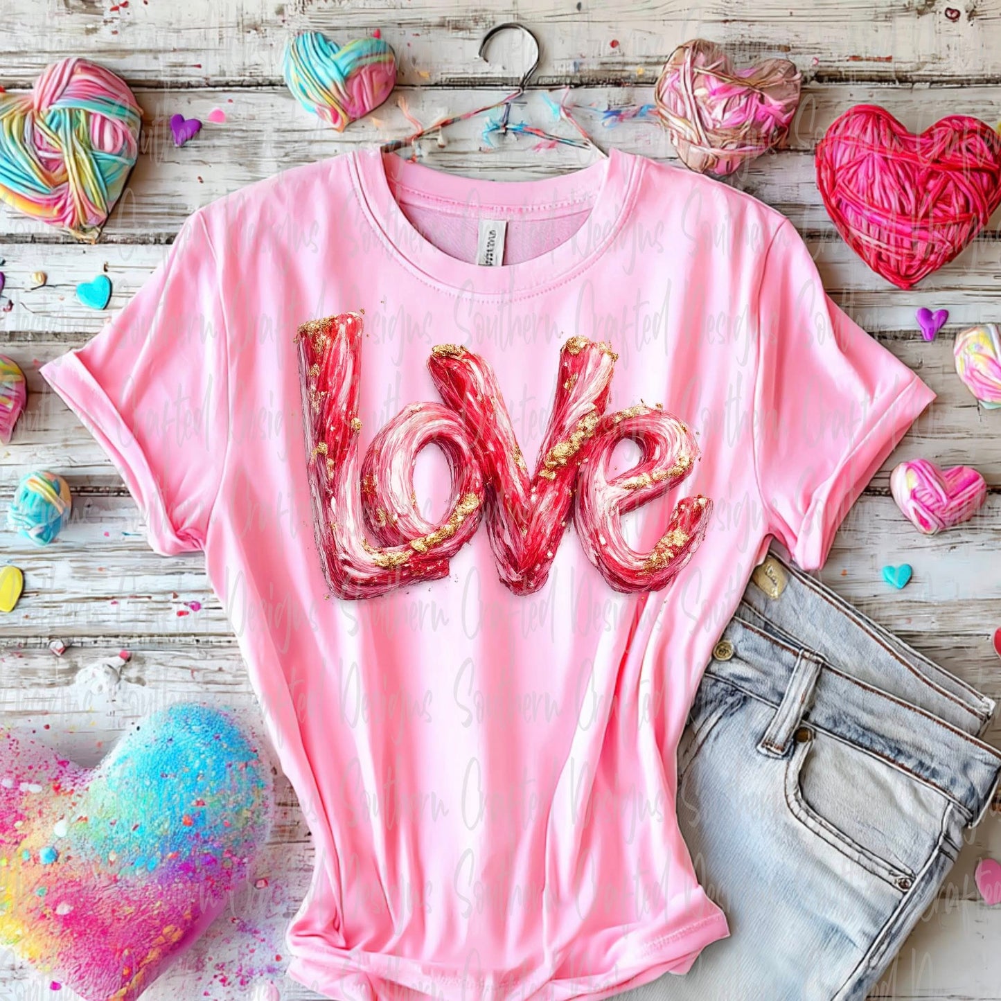 Love pink red paint brushstroke DTF Transfer Design