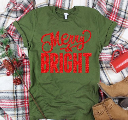 Merry & Bright Red Tinsel DTF Transfer Design