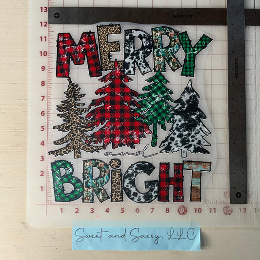 Merry and Bright Trees, animal print and plaid DTF Transfer Design