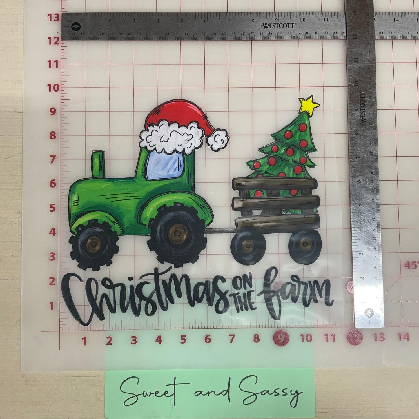 Christmas on the Farm Green Tractor DTF Transfer Design