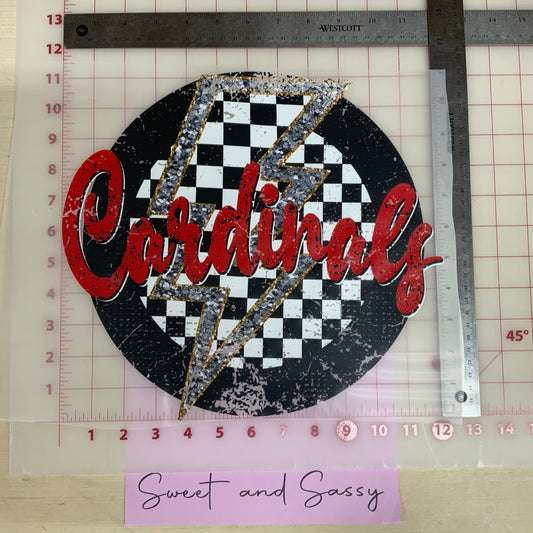 Cardinals Checker Lightning bolt DTF Transfer
