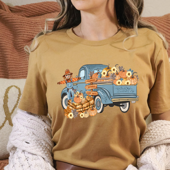 Blue Fall Truck DTF Transfer Design