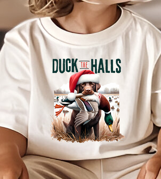 Duck the Halls Blonde Lab Dog DTF Transfer Design