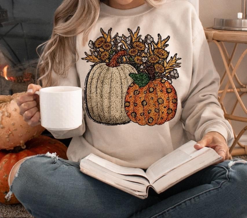 Sequin Pumpkin and Sunflowers DTF Transfer Design