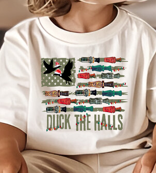 DUCK THE HALLS DUCK CALL FLAG DTF Transfer Design