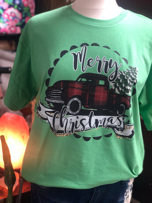 Merry Christmas Red Buffalo Plaid Truck DTF Transfer Design
