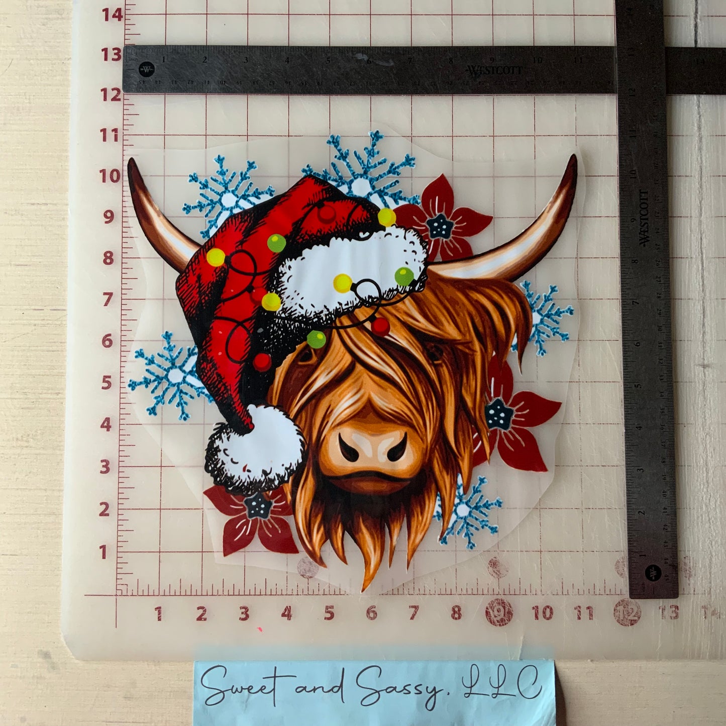 Highland Cow with Santa Hat DTF Transfer Design