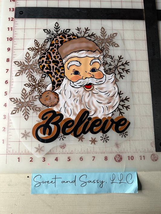 Santa with Leopard hat, Believe DTF Transfer Design