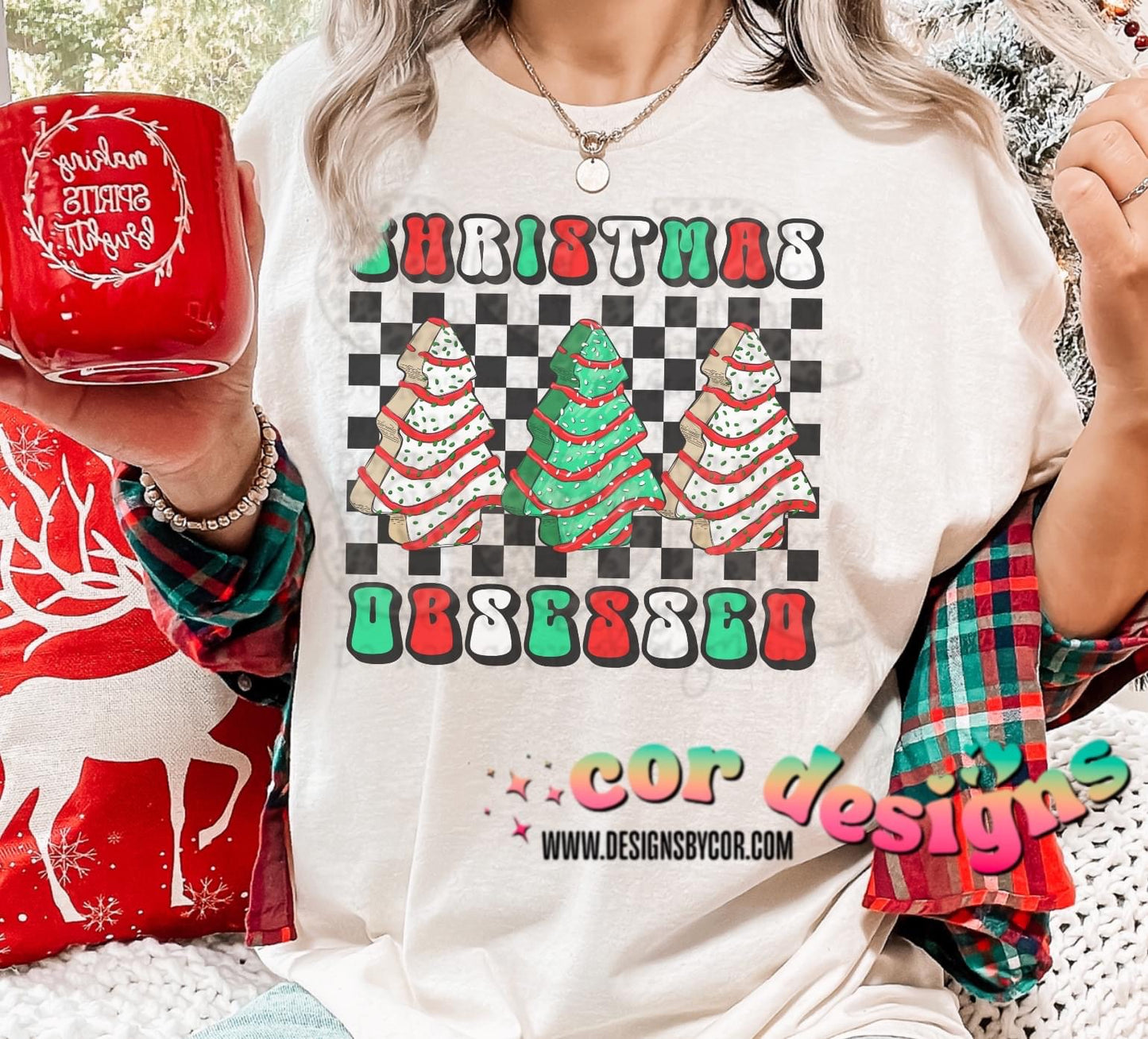 Christmas Tree Cake Checkered DTF Transfer Design