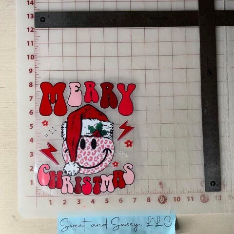 Merry Christmas Smiley Pink DTF Transfer Design