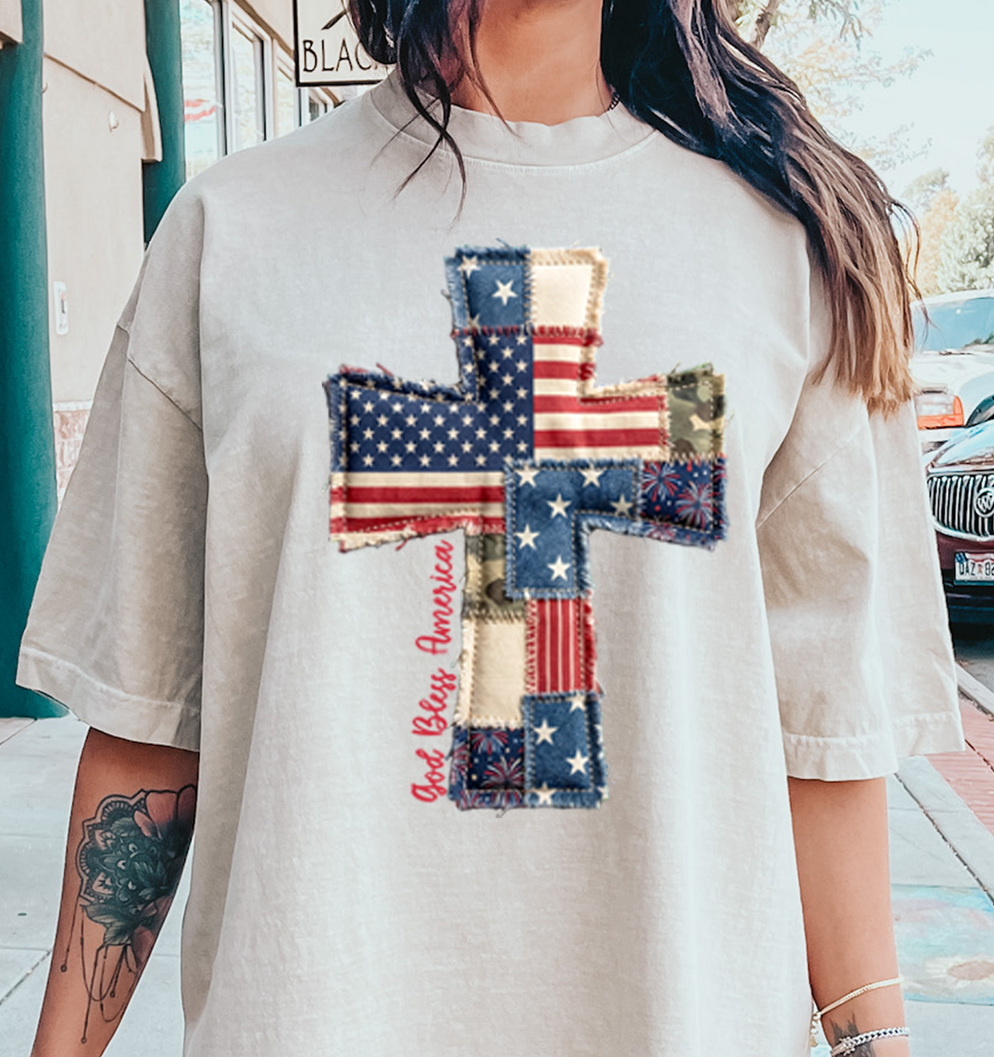 Americana Patch Cross GOD BLESS USA DTF Transfer Design