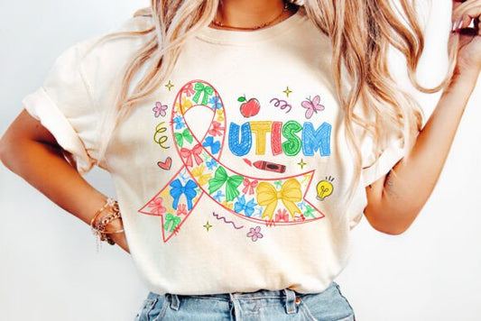 Autism Coquette Ribbon DTF Transfer Design CF