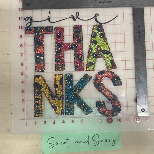 Give Thanks, glitter animal print DTF Transfer Design