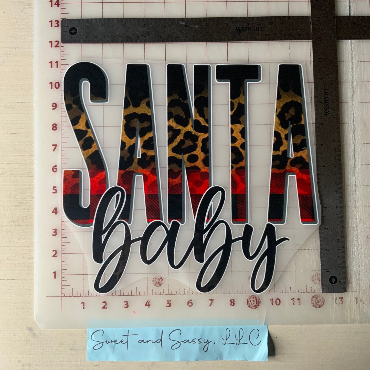 Santa Baby, leopard and plaid DTF Transfer Design