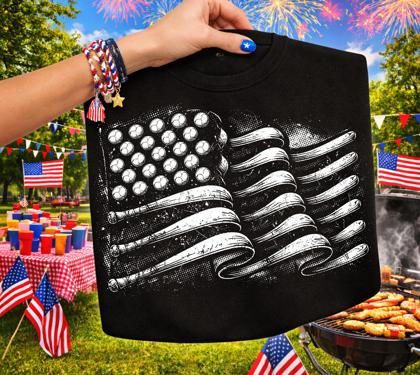BASEBALL USA FLAG DTF Transfer Design