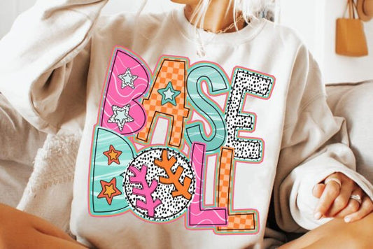 Baseball Doodle Word DTF Transfer Design CF