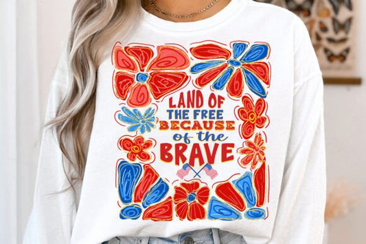 Land of the Free because of the Brave boho DTF Transfer Design CF